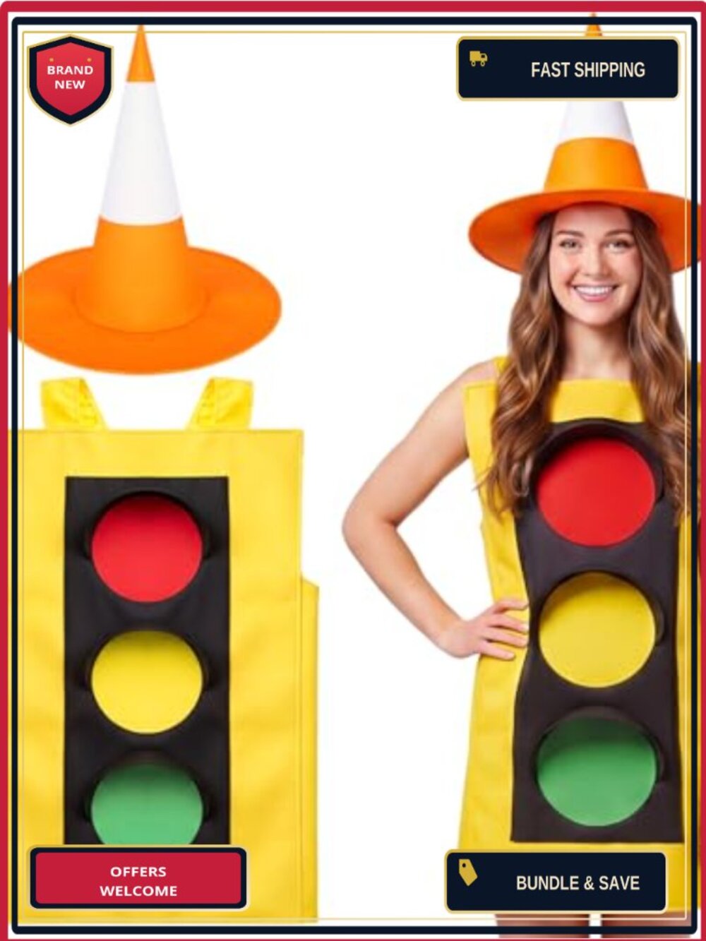 Hercicy Adult Traffic Light Halloween Costume Set with Safety Cone